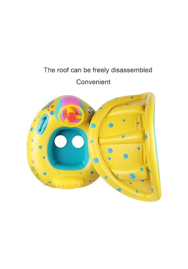 Qingmipy Bebek İçin Güneşlikli Yüzme Simidi - Döner Direksiyonlu, 0-3 Yaş Güvenli Yüzme Oyuncağı Sarı - Mavi