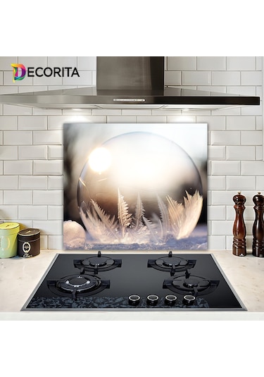 Decorita Kış Küresi Desenli  Cam Ocak Arkası Koruyucu | 52cmx60cm
