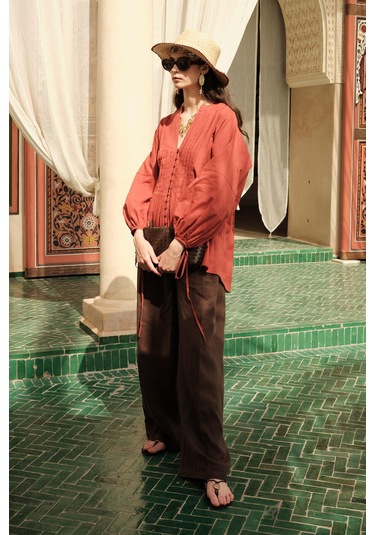 Manuka Nervür Detaylı Vual Tunik Turuncu