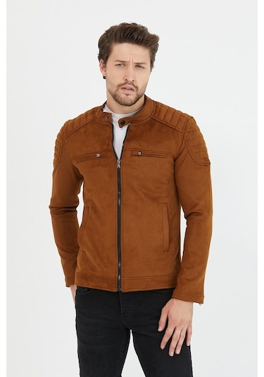 Erkek Taba Dar Kesim Süet Ceket Mont-Taba