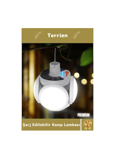 Premium Seri Solar 5 Kanatlı Pratik Güneş Enerjisi Ve Usb Şarjlı Katlanabilir Askılı Kamp Lambası
