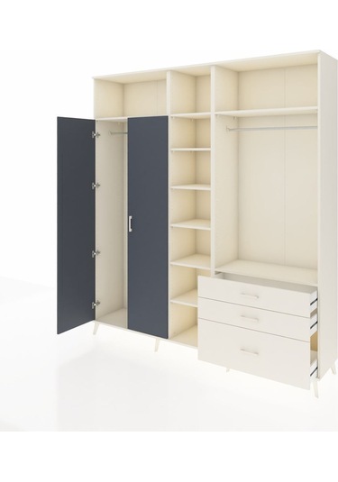 Hyperion Dolap 9 Raflı 3 Çekmeceli 2 Askılı 220x44x243 Aytaşı-antrasit/aytaşı Antrasıt/aytası