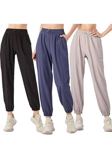 Fastbuy Kadın Spor Taytı - Esnek Yüksek Bel, Yan Cepli Rahat Yoga Pantolonu Mavi Mavi