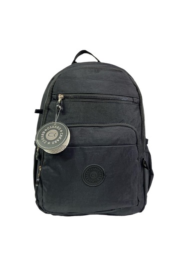 Su Geçirmez Kaliteli Astarlı Krinkıl Kumaş Unisex Iki Gözlü Okul Spor Seyahat Sırt Çantası 30x38cm Siyah