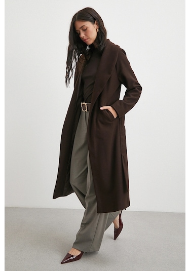 Kuşaklı Kaşe Kaban Kahve Kahve