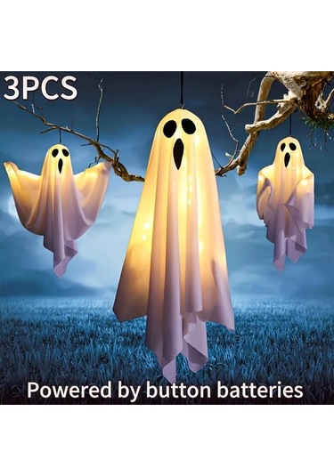 Elmpaly 3 Adet Beyaz Hayalet Led Askılık Cadılar Bayramı Dekorasyonu Bahçe Kapı Ağaç Süsü Ayarlanabilir Işık Kolu Dıy Hediyelik Altın
