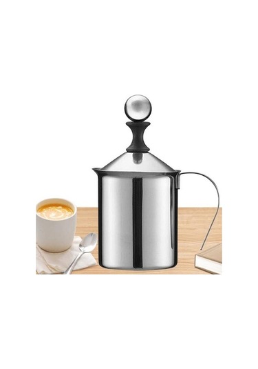 Soulader Manuel Süt Köpürtücü Sürahi 800 Ml, Paslanmaz Çelik French Press İle Evde Kolay Köpüklü Süt Hazırlama, Cappuccino Ve Latte Makinesi Yedek Ürünü Gümüş