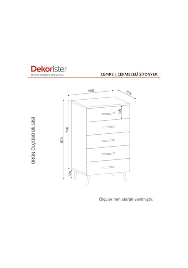 Dekorister Cemre 5 Çekmeceli Şifonyer Beyaz