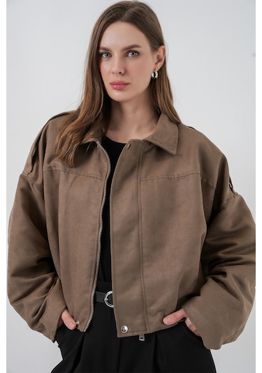 Kadın Oversize Süet Ceket 1055 - D.haki Haki