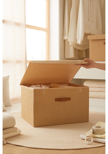 Ocean Home Textile Jüt Kapaklı Kutu 48 x 40 x 30 cm