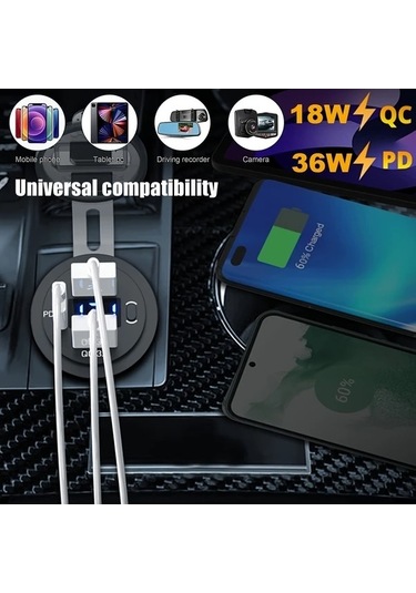 Trendooze Gaojunshop01 Qc3.0/pd3.0 Led Ekranlı 12v/24v Araba Şarj Cihazı, Yeşil Işıklar