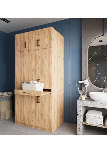 Vita Çamaşır Ve Kurutma Makinesi Dolabı Banyo Dolabı Çam