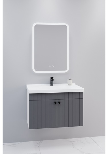 Avien 80 Cm Banyo Dolabı Cmr Led Aynalı - Boy Dolap Hariç Antrasit