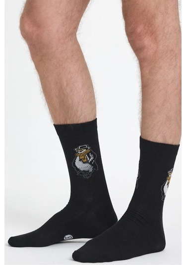 Erkek Pamuklu Özel Desenli Dikişsiz Yumuşak Dokulu Terletmez Rahat Esnek Soket Çorap Siyah-penguen