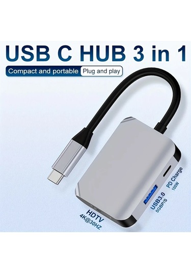 Honeybeeshop 4'ü 1 Arada Usb C Hub Hdtv Vga Usb 3 0 4k 1080p 100w Hızlı Şarj Alüminyum Kasa Altın Port Dizüstü Macbook Uyumlu Dell Hp