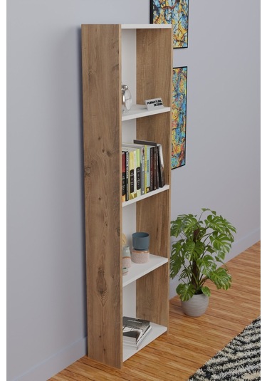5 Raflı Kitaplık Arkalıklı Dar Raf Kütüphane 170 Cm A.çam - Beyaz