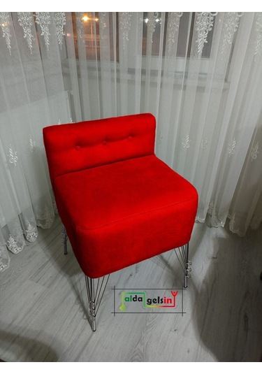 Ultra Lüks Metal Ayak Alda Lokum Puf Gümüş Kırmızı