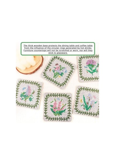 Elmas Boyama Coaster Seti Kullanımı Kolay Dıy Craft Çiçek Desenli Coaster Diğer