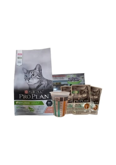 Purina Pro Plan Sterilised Somonlu Kedi Maması 1500 G + Pro Plan Nutri Savour Balıklı Yaş Mama 3 x 85 G + Ölçü Kabı