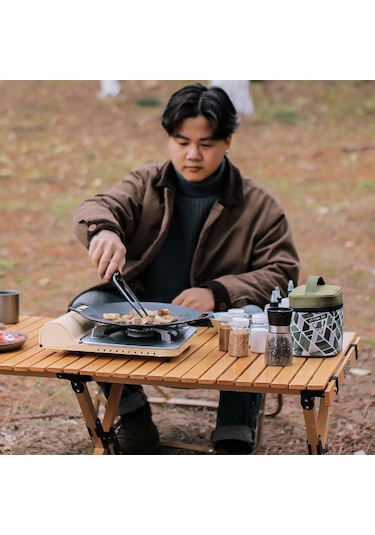 Mufunye 7 Parça Kamp Mutfak Şase Seti: 3 Plastik Şişe + 4 Cam Kavanoz, Oxford Kumaş Taşıma Çantası - Sarı Sarı