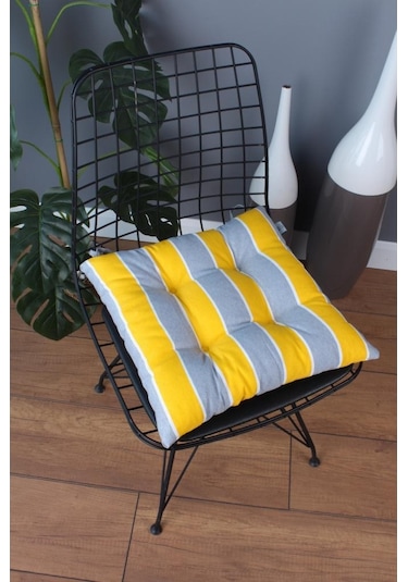 Altınpamuk Altınpamuk Beta Pofidik Sarı Gri Sandalye Minderi Bağcıklı 40X40C