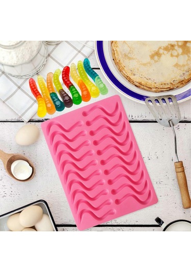 Çikolata Kalıbı 20 Kavite Sakızlı Yılan Hafif Tekrar Kullanılabilir Solucanlar Kek Kalıbı Pişirme Aracı Rastgele Renk Çok Renkli