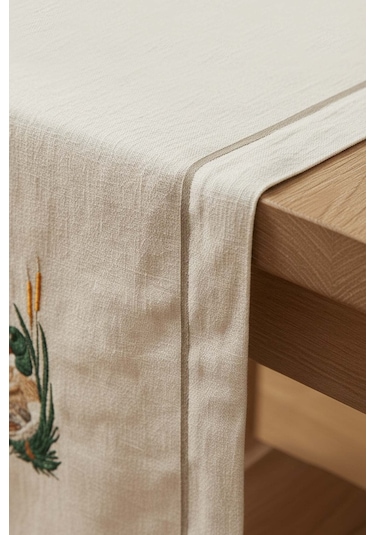 Kuş Nakışlı Runner 50x130 Cm Krem