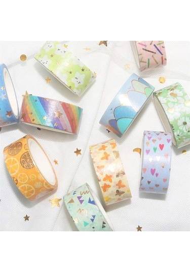 Pazly 2. 15mm Altın Folyo Washi Bant Seti - Scrapbooking & Hediye Seti - Dijital Düzenleme, Ajanda Dekorasyonu İçin Mükemmel