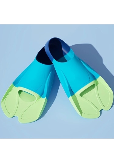 Elmpaly Mavi + Açık Beyaz M36-38 Yetişkin Silikon Palet Yüzme Eğitimi Dalış Kısa Palet Akuamarin