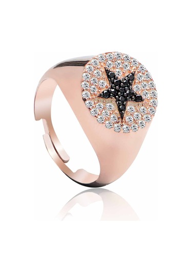 Emılıano Jewellery Silver 925 Ayar Zirkon Taşlı Yıldız Desenli Yüzük Gümüş - Rose Gold