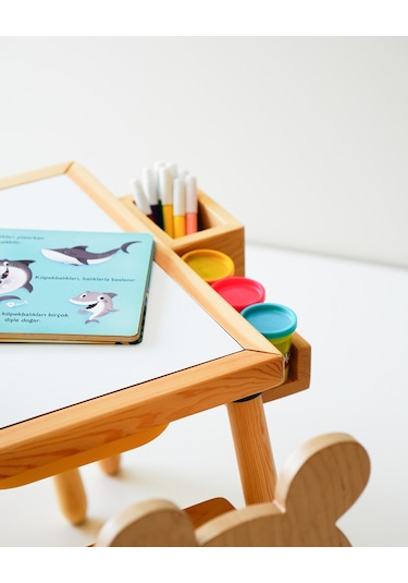 Woodnjoy Ahşap Duyusal Çocuk Aktivite Masası + Rulo Kağıt - Sarı
