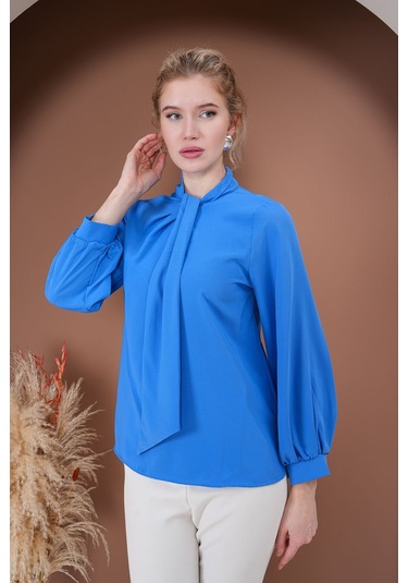 Elegance Bağlamalı Bluz Mavi