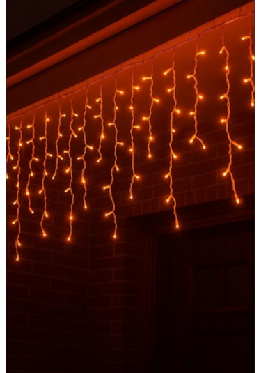 2 Metre Saçak Led 144 Ledli 16 Saçaklı Eklenebilir Ip65 Dış Mekan Sarı Amber Dekoratif Led Işık Yılbaşı Süsü Amber