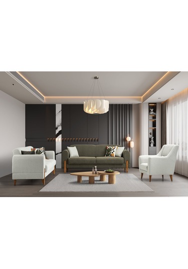 Zara Ahşap Ayaklı Yeşil 3 Lü Kanepe Yeşil