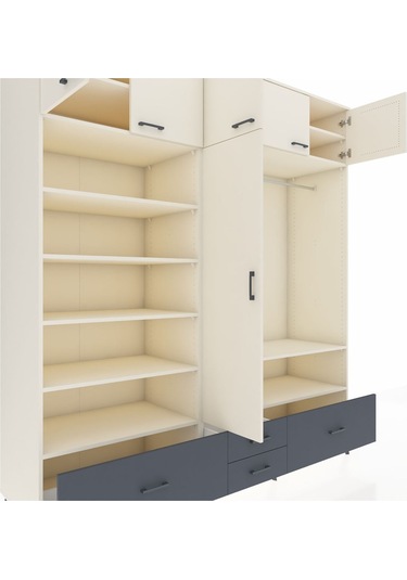 Kronos Dolap 18 Raflı 4 Çekmeceli Tek Askılı 220x59x243 Aytaşı-aytaşı/antrasit Aytası/antrasıt