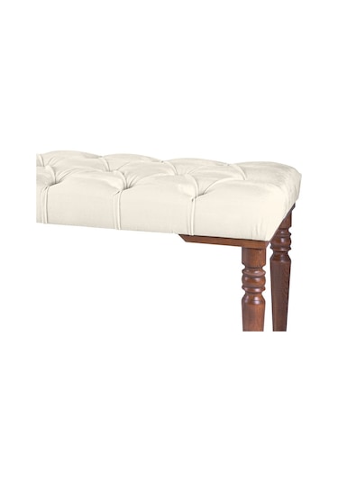 Gazzini Classic Torna Gürgen Ahşap Ayak Chester Model Kapitoneli Beyaz Puf Bench - Ceviz Ayak