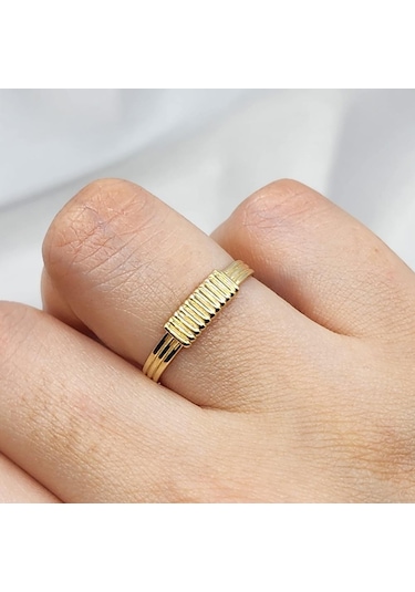 Halat Sarması Eşsiz Tasarım 14 Ayar Altın Yüzük-sarı