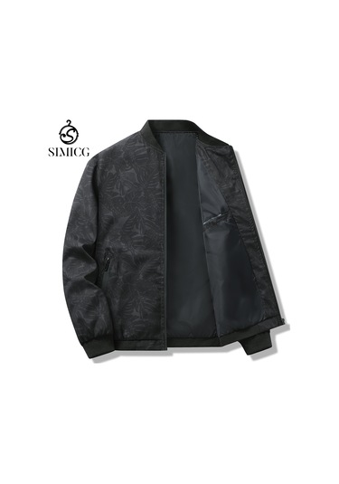 Erkek İlkbahar Ve Sonbahar Beyzbol Yaka Uzun Kollu Günlük Hırka Ceket Siyah