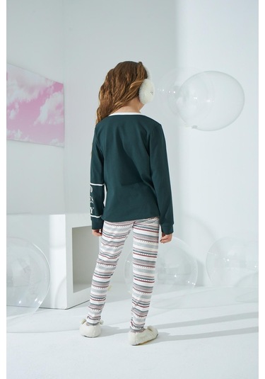 Kız Çocuk Uzun Kol Taytlı Yeşil Pijama Takımı C8t5n8o0 001