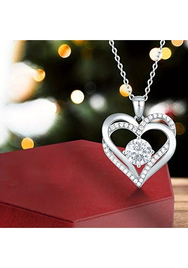 Çift Kalpli Bayan Kolye Gümüş