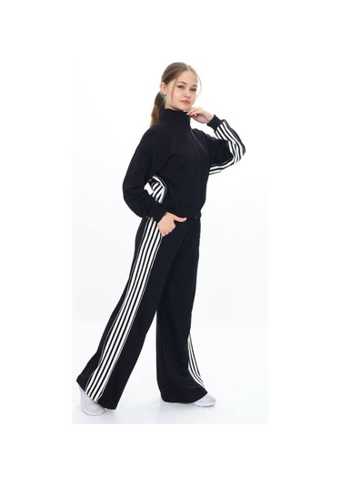 Kız Çocuk %100 Pamuk Oversize Alt&üst Uzun Kol Eşofman Takımı-183-eşt-0023 Siyah