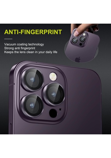 Padalink İphone 14 Pro/promax İçin Safir Kamera Lens Koruyucu - Kartal Gözü Tasarımı Ve Mor Konumlandırıcı Yardımıyla Zarfımsız Uyum Gümüş