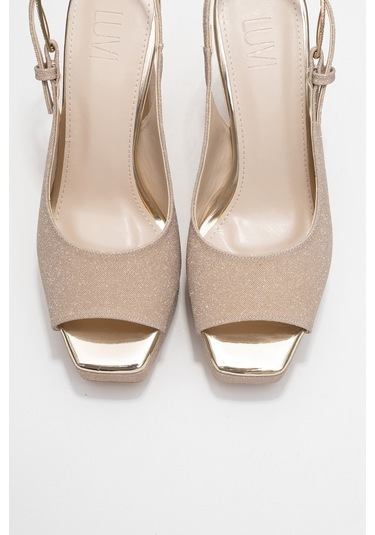 Glora Altın Simli Kadın Platform Topuklu Abiye Ayakkabı Altın