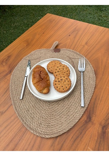 Doğal Jüt İp Elma Şekilli Amerikan Servis - Supla 38x35 Cm Şık Ve Rustik Dokunuş Natural