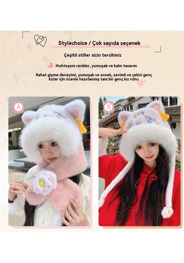 Şık Kışlık Polar Şapka, Kulaklıklı Kalın Ve Sıcak Polar Şapka, Stil 16 Beyaz