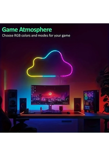 Globalbloom 39.37 İnç Usb Led Neon Işık Rgb Müzik Senkronizasyonlu 3 Tuş Kontrollü Dekoratif Aydınlatma 3 Tuşlu Düğme Kontrolü Boyut