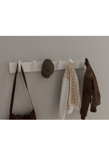 Hepsi3boyutlu Modern Duvar & Kapı Kanca Askılık - 7 Adet Beyaz Kanca Askılık - Model No : 5 Beyaz