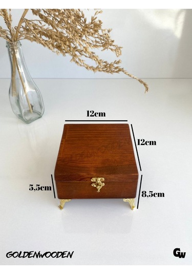 Doğal Ahşap Takı Kutusu Ahşap Saklama Kutusu Ceviz Beyaz Çam Boy:12cm En:12cm Yük:8,5cm