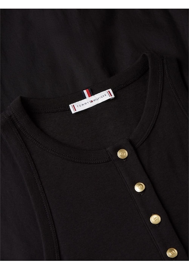 Tommy Hilfiger Gold Button Poplın Mıx Dress Kadın Siyah Elbise - Ww0ww49628