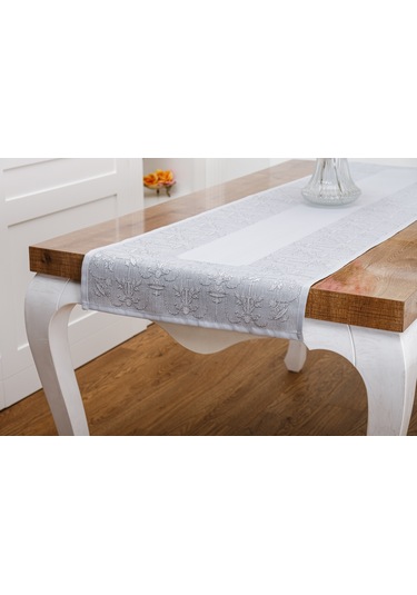 Finezza Ayda Jakar Polyester Kumaş Gri Runner 45x150 cm - 1417